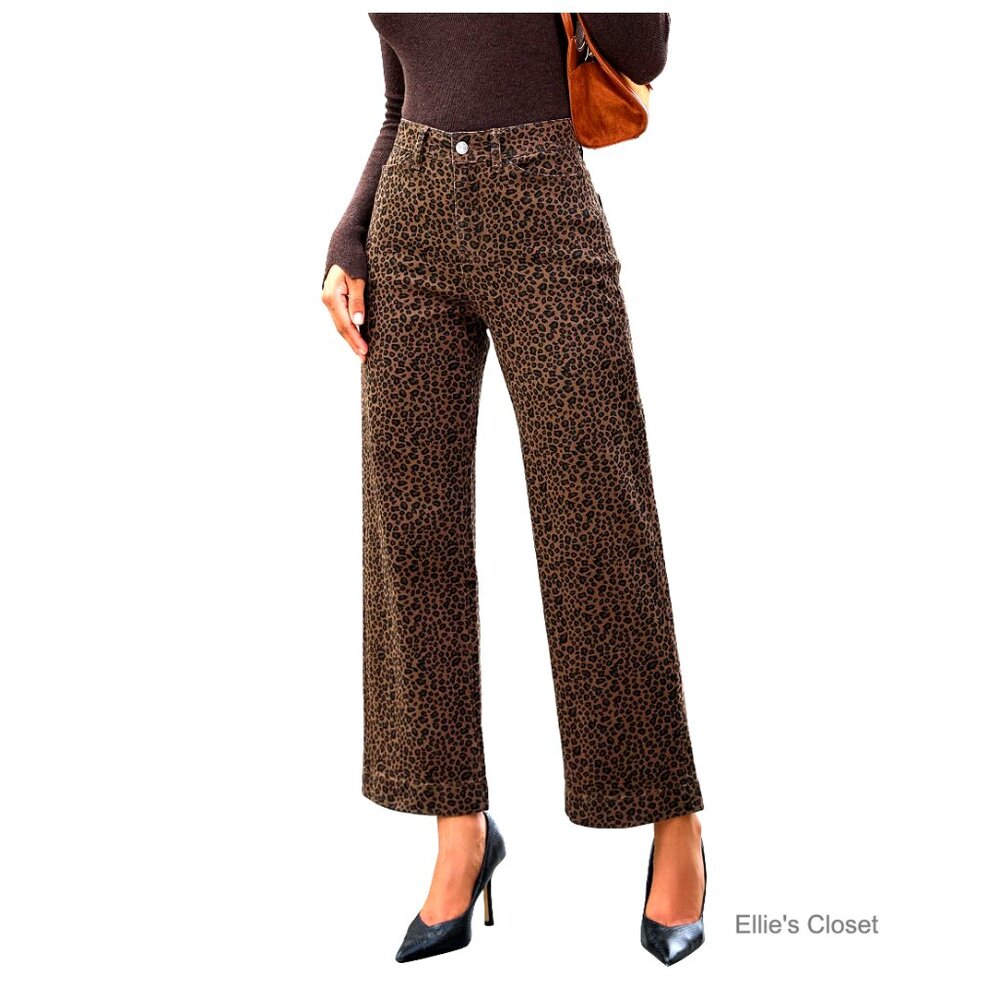 Wide Leg Jeans High Waisted Animal Print Stretchy Denim Pants